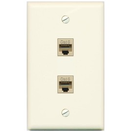 RiteAV 2 Port Cat6 Ethernet Wall Plate Jack Female-Female - Flat [Light-Almond]