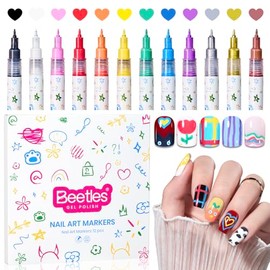 Beetles - Bolígrafos de 12 colores para arte de uñas, 0.020 in, de línea fina, de secado rápido, marcadores de pintura acrílica para uñas, diseño artí