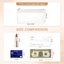 PATIKIL 8.7x3.9 Inch Money Bags with Zipper, 2 Pcs Clear PVC Cash Deposit Bank Pouch Envelopes Makeup Bag Check Wallet for Coin Cosmetics Bill, White