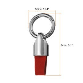 sourcing map 2pcs Car Key Chain Ring Clip 3.1" x 1.4" Small Leather Keychain Key Fob Key Fob Accessory with Keyrings for Home Car Keys, Silver Tone Red