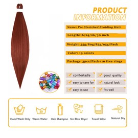 Braiding Hair Pre Stretched for Women Hair Extensions Box Braids Soft Synthetic Knotless Yaki Texture Hot Water Setting Braid Ginger (24inch 3Packs)