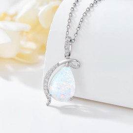 Aihpos Opal Necklaces For Women 925 Sterling Silver Infinity Teardrop Pendant With Moissanite October Birthstone Opal Jewelry Necklace For Her, 18''+2''