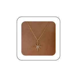 Inilbran Boho Crystal Star Necklace Vintage Sunburst Choker Gold CZ Sun Pendant Women and Girls, Zinc