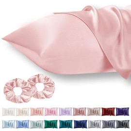 Vielit 2 Pack Satin Pillowcase for Hair and Skin,Soft as Silk Pillowcases for Hair and Skin,Easier Care than Silk Pillow Case Rose Pillowcases for 50x75cm Pillow Envelope & 2 Satin Scrunchies