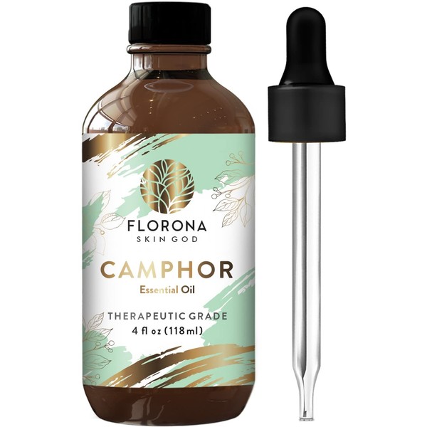 Florona Camphor Oil 100% Pure & Natural - 4 fl oz, for Hair, Face & Skin Care, Massage