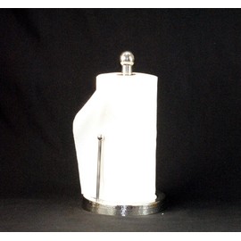 3SCompany Hammered Shiny Stainless Steel Paper Towel Holder 7 3/4" Round Base x 13 1/2" ht. Anti Skid Rubber feet, Weighted Base, Tear arm.