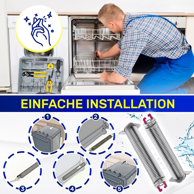 Repair Kit Spring in Pink and Cable Pull for Dishwasher