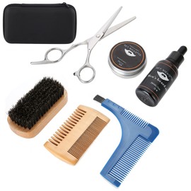 7PCS/Set Portable Men Beard Styling Shaping Cream Oil Brush Comb Scissor Mustache Hair Care