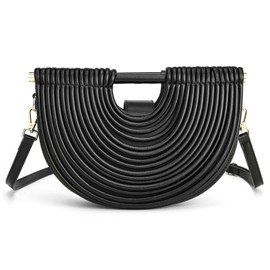 Slouchy PU Leather Semicircles Bag Women Trendy Underarm Shoulder Hobo Bags Crossbody Purse Top-handle Tote Handbag 2025, Black, Small