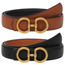 AWAYTR Reversible Belt for Women - Two-in-One Women Fashion Leather Belt for Jeans with Golden Buckle (Black/Brown,115cm)
