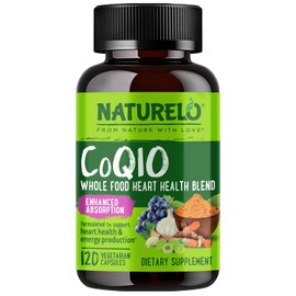 Toeah NATURELO Whole Food CoQ10 with Heart Health Blend, Powerful Antioxidant for Energy Production, 60 Capsules