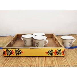 Mango Wood Serving Tray with Handles – Decorative Serving Trays Platter for Breakfast in Bed, Lunch, Dinner, Appetizers, Patio, Ottoman, Coffee Table, BBQ, Party –Great for Lap &Couch