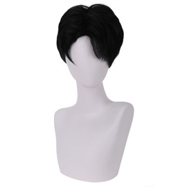 BERON Boys Black Short Straight Wig Natural Looking Middle Part Wig for Men Cosplay Costuem Party Daily Wigs