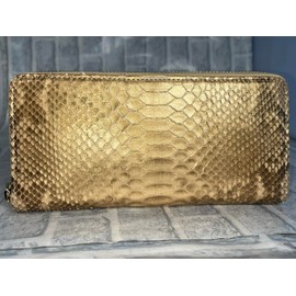 GUODI TK-AB20LW3 Long Wallet, Round Zipper, Card Case, Diamond Python Genuine Leather (Snake Genuine Leather), pearl gold