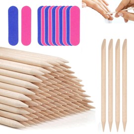 Pack of 120 Rosewood Sticks Manicure, Double-Sided Orange Wooden Sticks, Cuticle Pusher Wooden Sticks for Manicure Art Pedicure Cuticle Care (with 20 Filing Strips)
