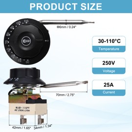 MECCANIXITY Temperature Control Switch 250V, 25A 30-110°C Capillary Thermostat Temperature Control Switch for Ovens Fryers Refrigerator Heaters