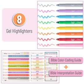 Mr. Pen- Gel Highlighter, 8 Pack, Assorted Colors, Bible Highlighters No Bleed with Bible Color Coding and Interpretation Guide, No Bleed Highlighters, Bible Highlighter, Bible Markers