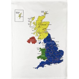 Half a Donkey Colourful Map of the British Isles and Northern Ireland - large Cotton Tea Towel
