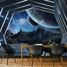 FENDROM Spaceship Tapestry Universe Galaxy Outer Space Station Wall Hanging Futuristic Science Fiction Planet Earth Tapestries for Bedroom Living Room Dorm