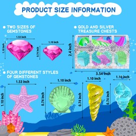 Thuodo 24pcs Diving Gems Pool Toys Colorful Diamonds with Treasure Pirate Box Summer Swim Dive Toy Underwater Swimming Toys for Kids Boys Girls