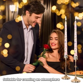 Dinner Candles, 10'' Prints Tapered Candles Party Decor, Non Drip Long Non Scented for Candlesticks Table Dinner Valentine's Day Home Afternoon Tea Decoration 2PCS (Light Pink Tulip)