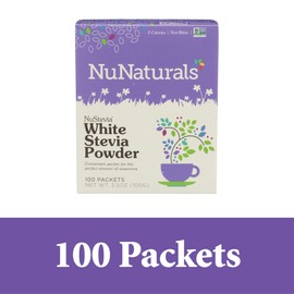 NuNaturals White Stevia Powder, All Purpose Natural Sweetener, Sugar-Free, 100 Packets