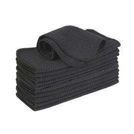 VIVOTE 12pack Microfiber Cloth Barista Cloth Black Waffle Tea Towel Dishcloths Washable Kitchen Rags Thick Household Cleaning Cloths Lint Free 20cm X 20cm