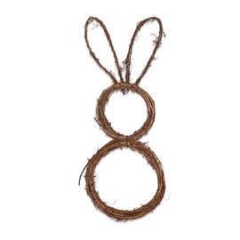 Flueyer Easter Bunny Wreath, Handmade Bunny Shaped Spring Grapevine Wreath with LED Lights and Star Bunny Garland Decorations for Front Door Home Garden Decor, Brown