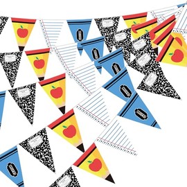 Hahafelt 5 Pcs 49 ft Classroom Pennant Banner Decorations Apple Composition Notebook Garland Pencil Apple Crayon Ruler Bunting Garland for Graduation Back to School Decor(School)