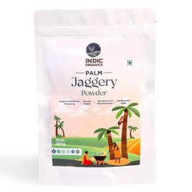 Indic Organics Palm Jaggery Powder | Made by Traditional Stirring Method | Chemical Free | Low Glycemic Index | Ole Bella, Karupatti or Palm Sugar | Healthy Sweetener for Tea or Coffee 1.1 Pound (500 Grams)