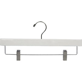 Wooden Bottom Hanger, 25 Pack White Finish Solid Wood Pants Skirt Hangers with Adjustable Clips