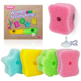 4 Pack Kickleen Scrub Color Sponge with Suction Hanger‌‌,Non-Scratch, Multipurpose Dish Cleaning Temperature Controlled Sponge for Kitchen, Bathroom (Mix Color)