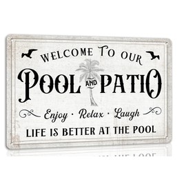 Generic Welcome to Our Pool and Patio Enjoy Relax Laugh Metal Signs Vintage Beach Metal Sign For Wall Decor Deck Backyard Bar Signs Patio Decor Outdoor Pool Decor 8x12 Inch
