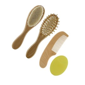 SAFIGLE 4Pcs Wooden Toiletries Bath Brush Comb Kit Safe Beech Materials Gentle Scalp for Newborns for Birthdays Day