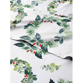 Twin XL Christmas Holiday Wreath Sheet Set - Holiday Xmas Pattern Linen Set - Deep Pockets - Snug Fit - 3 Piece - Wrinkle Free - Comfy & Cooling Winter Bedding - Easy to Care for - Kid Friendly