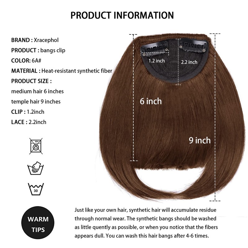 XRACEPHOL Clip in Bangs Brown Clip on Bangs with Temple
