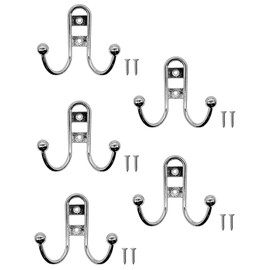 Fuxxer® - Classic Iron Hooks, Coat Hooks, Towel Hooks, Clothes Hooks, Metal Hooks, Antique Brass Bronze, Chrome Plated Design, Set of 5, Silver