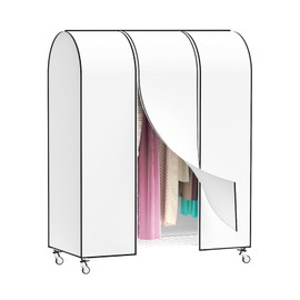 Syeeiex 4ft Breathable Clothes Rack Cover with 2 Zips, Non-Woven Garment Bag, Long, 127 x 152 x 50 cm, Dust Protection, Hanger, Clothes Cover for Clothes Rail, White