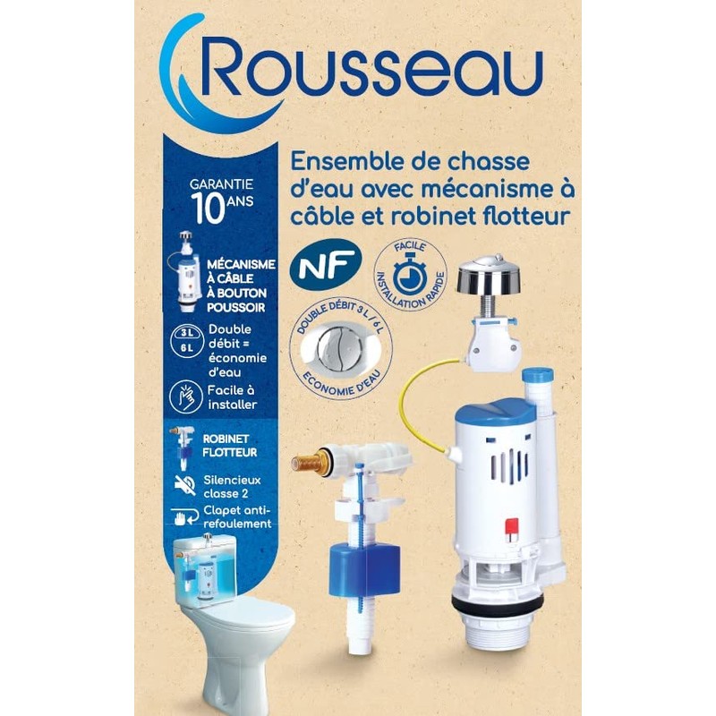 Rousseau 4210977 Flush Kit with Push Button Mechanism and Float