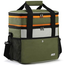MIER Large Lunch Cooler for Men Expandable Lunch Bag Insulated Dual Compartment Cooler Bag for Travel Camping Picnic Weekend Trip, 24L/30Can(Army Green)