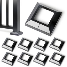 AJOVW 8 Piece 3" (3" Post x 5" Base) Aluminum Deck Post Base Cover, Split Deck Post Skirt for Balcony Railing, Stairs, Mailbox Risers, Decks and Porches, Deck Railing Base Bracket Cover (Black)