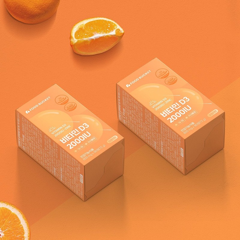 Food Bucket 비타민D 2000IU 비타민디 비타민D3 오렌지맛 츄어블 90정X1박스 Vitamin