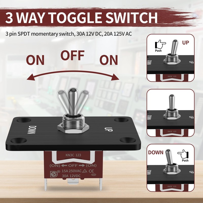Momentary Toggle Switch Waterproof 12V DC 30A SPDT 3 Way