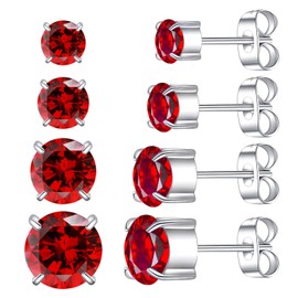 ZQGOFPT 4 Pairs 316L Stainless Steel Stud Earrings Hypoallergenic Rainbow 5A Cubic Zirconia Cartilage Earrings 18K White Gold Plated Studs Set for Women Girls (Red-CZ 3-6mm (Silvery))