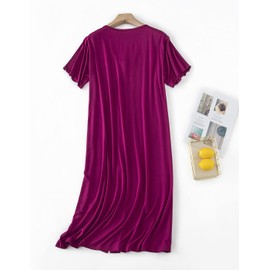 CHUNG Women Short Sleeve Nightdress Button Down Nighties Ladies Nightgown Soft Baggy Pyjamas UK Size DeepPink XL