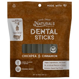 Dog Treat Naturals Dental Chew Sticks | Helps Clean Teeth and Easy to Digest Dog Treats | Dog Breath Freshener | Made with Chickpea & Cinnamon| Made in USA (20 Sticks)