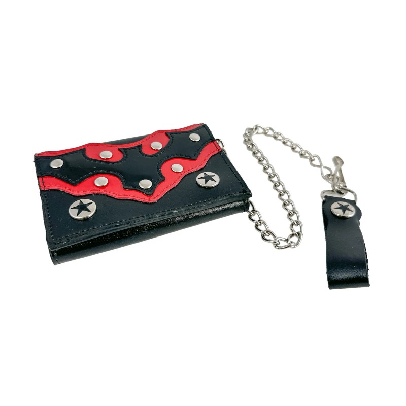 Addicted Bat Bikers Wallet With Chain Genuine Leather Punk Goth