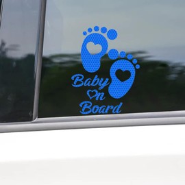 Dreothy 2pcs Footprint Baby on Board Sign Reflective Stickers, High Reflective Baby Safety Warning Vinyl Stickers for Cars Window Body Bumper Stickers,6.1x7.87 inch