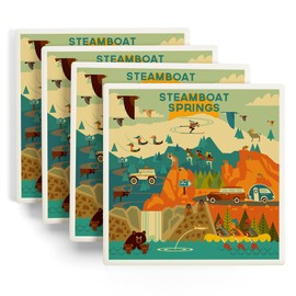 Steamboat Springs, Colorado, Geometric (Absorbent Ceramic Coasters Set of 4 Matching Images, Cork Back, Kitchen Table Decor)