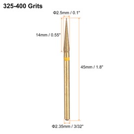 HARFINGTON 10pcs 325-400 Grits Diamond Grinding Bit 2.5mm Tapered Head 2.35mm Shank 14mm Length Titanium Plated Stone Sanding Drill Bits Rotary Tool for Nails Grinding Polishing